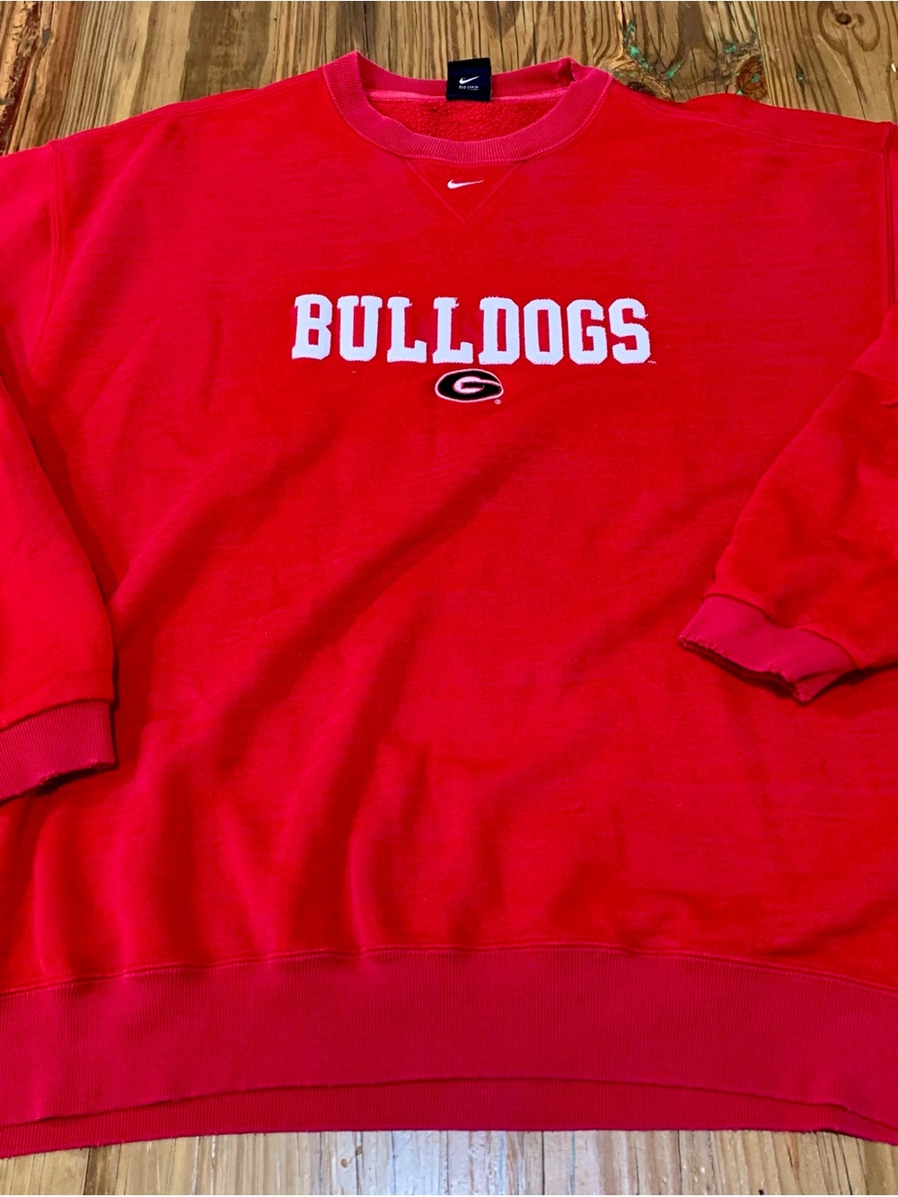 Vtg 90s Nike Georgia Bulldogs Sweatshirt Center Swoosh Thrashed Distressed Large